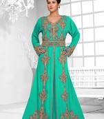 Sea Green color luxurious Full Sleeves Handmade Moroccan Kaftan .