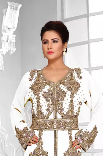 Off-White color Full Sleeves Handmade Moroccan Kaftan 