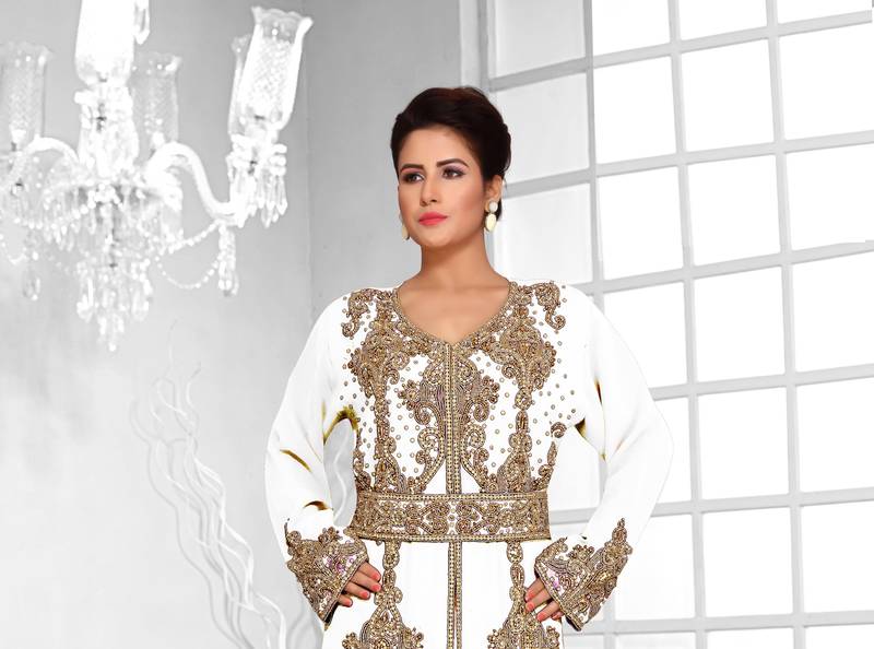 Off-White color luxurious Full Sleeves Handmade Moroccan Kaftan .