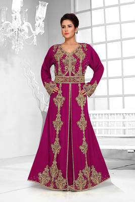 Wine color Full Sleeves Handmade Moroccan Kaftan  1