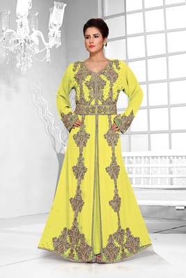 Yellow color Full Sleeves Handmade Moroccan Kaftan  1