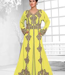 Yellow color Full Sleeves Handmade Moroccan Kaftan 