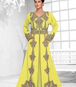 Yellow color luxurious Full Sleeves Handmade Moroccan Kaftan .