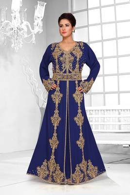 Navy Blue color Full Sleeves Handmade Moroccan Kaftan 1