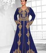 Navy Blue color luxurious Full Sleeves Handmade Moroccan Kaftan.