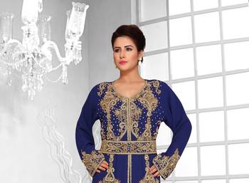 Navy Blue color Full Sleeves Handmade Moroccan Kaftan 2