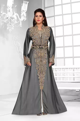 Black & White color Full Sleeves Handmade Moroccan Kaftan 