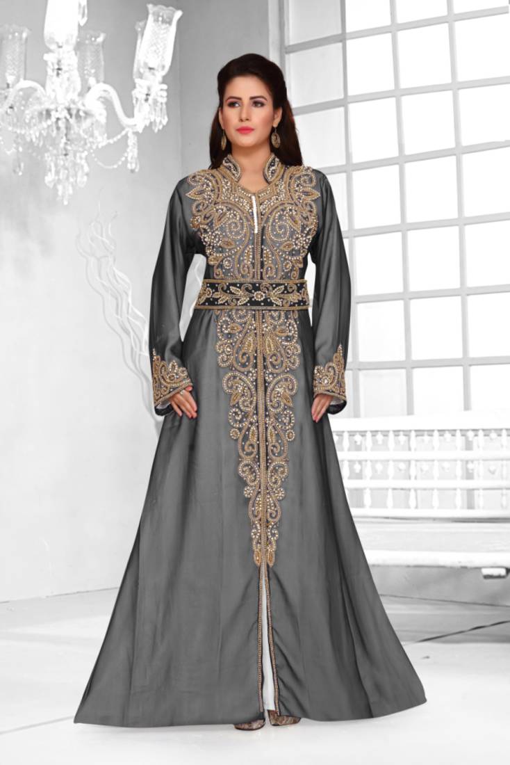 Black & White color luxurious Full Sleeves Handmade Moroccan Kaftan .