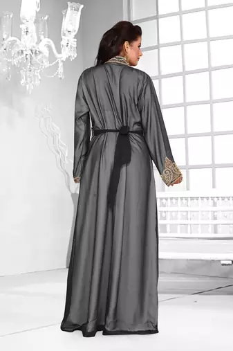 Black & White color Full Sleeves Handmade Moroccan Kaftan 