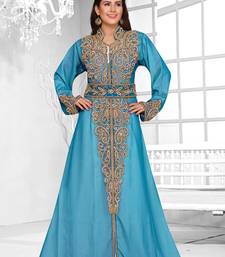 Cyan & White color Full Sleeves Handmade Moroccan Kaftan 