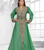 Dark Green & White color luxurious Full Sleeves Handmade Moroccan Kaftan .