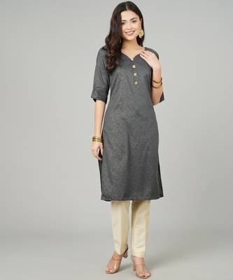 Anushil women cotton kurti golden print - sweatheart neck elbow sleeves 2