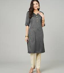 Anushil women cotton kurti golden print - sweatheart neck elbow sleeves