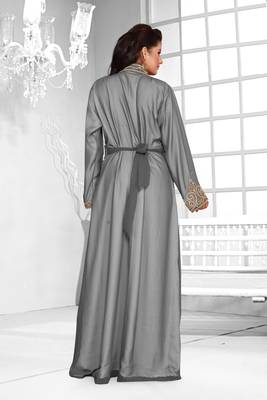 Grey & White color Full Sleeves Handmade Moroccan Kaftan  3