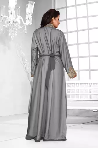 Grey & White color Full Sleeves Handmade Moroccan Kaftan 