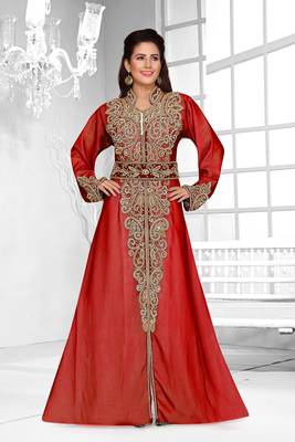 Maroon & White color Full Sleeves Handmade Moroccan Kaftan  1