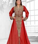 Maroon & White color luxurious Full Sleeves Handmade Moroccan Kaftan .