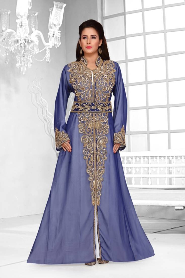 Navy Blue & White color luxurious Full Sleeves Handmade Moroccan Kaftan .