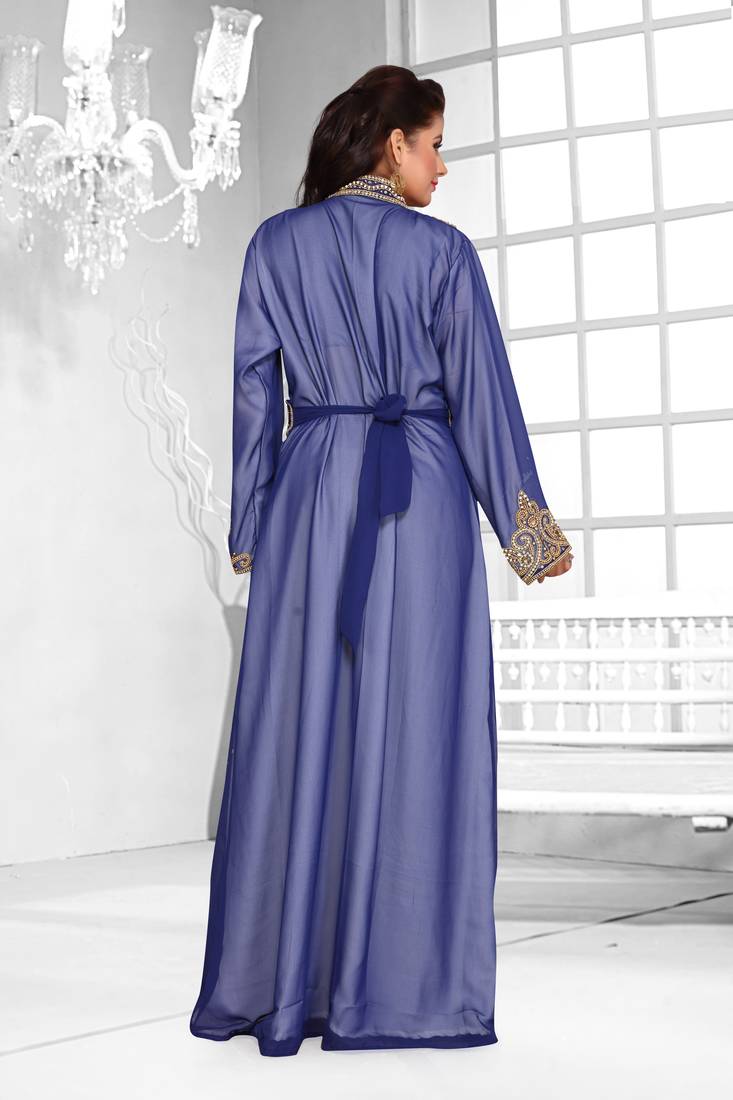 Navy Blue & White color luxurious Full Sleeves Handmade Moroccan Kaftan .