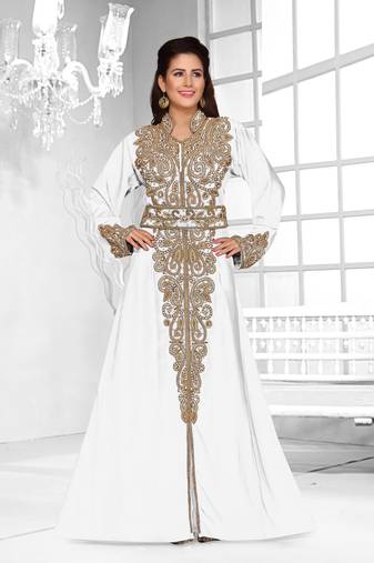Off White & White color luxurious Full Sleeves Handmade Moroccan Kaftan .