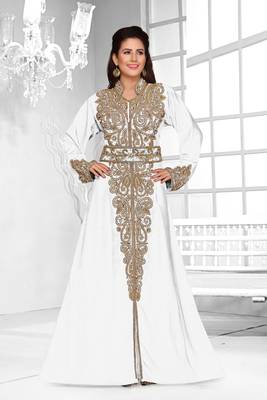 Off White & White color Full Sleeves Handmade Moroccan Kaftan  1
