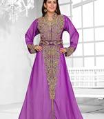 Purple & White color luxurious Full Sleeves Handmade Moroccan Kaftan .