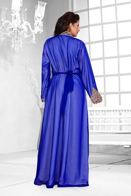 Royal Blue & White color Full Sleeves Handmade Moroccan Kaftan  3