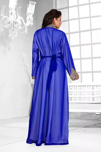 Royal Blue & White color Full Sleeves Handmade Moroccan Kaftan 