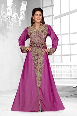 Wine & White color Full Sleeves Handmade Moroccan Kaftan  1