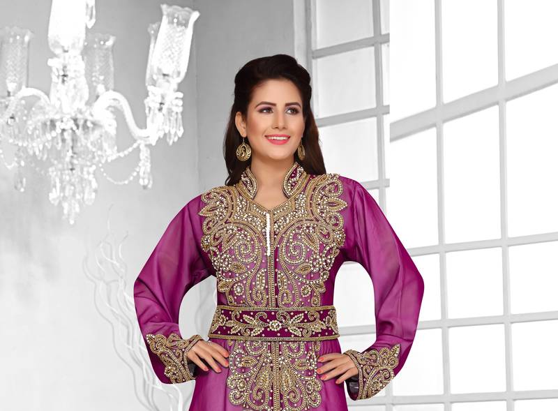 Wine & White color luxurious Full Sleeves Handmade Moroccan Kaftan .