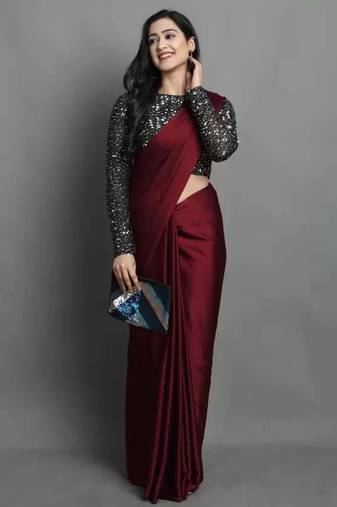BOLLYWOOD STYLE DESIGNER SATIN SILK SAREE PARTY WEAR SAREE EXCLUSIVE SAREE WITH SEQUENCE WORK SAREE AND BLOUSE
