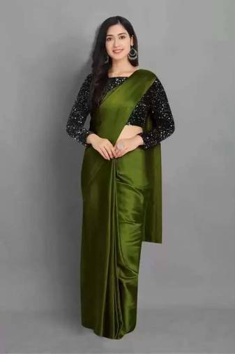 BOLLYWOOD STYLE DESIGNER SATIN SILK SAREE PARTY WEAR SAREE EXCLUSIVE SAREE WITH SEQUENCE WORK SAREE AND BLOUSE