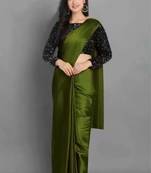 BOLLYWOOD STYLE DESIGNER SATIN SILK SAREE PARTY WEAR SAREE EXCLUSIVE SAREE WITH SEQUENCE WORK SAREE AND BLOUSE