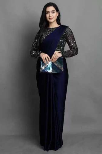 BOLLYWOOD STYLE DESIGNER SATIN SILK SAREE PARTY WEAR SAREE EXCLUSIVE SAREE WITH SEQUENCE WORK SAREE AND BLOUSE