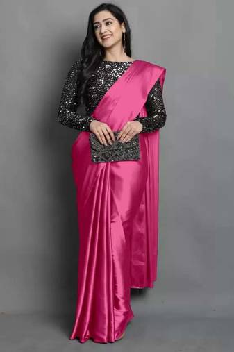 BOLLYWOOD STYLE DESIGNER SATIN SILK SAREE PARTY WEAR SAREE EXCLUSIVE SAREE WITH SEQUENCE WORK SAREE AND BLOUSE