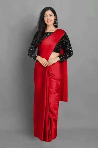 BOLLYWOOD STYLE DESIGNER SATIN SILK SAREE PARTY WEAR SAREE EXCLUSIVE SAREE WITH SEQUENCE WORK BLOUSE (UNSTITCHED)