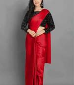 BOLLYWOOD STYLE DESIGNER SATIN SILK SAREE PARTY WEAR SAREE EXCLUSIVE SAREE WITH SEQUENCE WORK BLOUSE (UNSTITCHED)