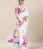 White Printed Cotton Saree With Blouse