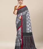 Grey Printed Cotton Saree With Blouse