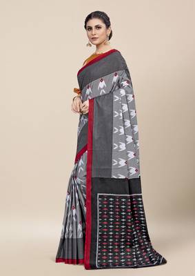 Grey Printed Cotton Saree With Blouse 2