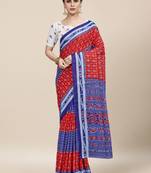 Red Printed Cotton Saree With Blouse