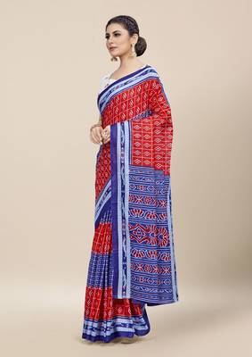 Red Printed Cotton Saree With Blouse 2