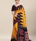 Yellow Printed Cotton Saree With Blouse