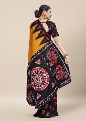 Yellow Printed Cotton Saree With Blouse 4