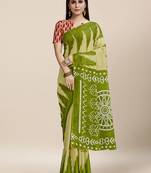 Green Printed Cotton Saree With Blouse