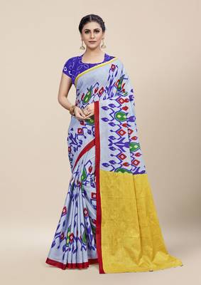 Grey Printed Cotton Saree With Blouse 1