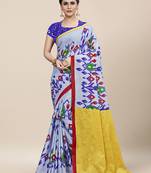 Grey Printed Cotton Saree With Blouse