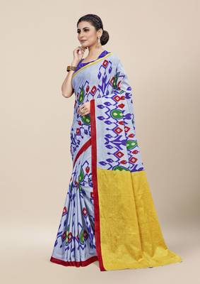 Grey Printed Cotton Saree With Blouse 2