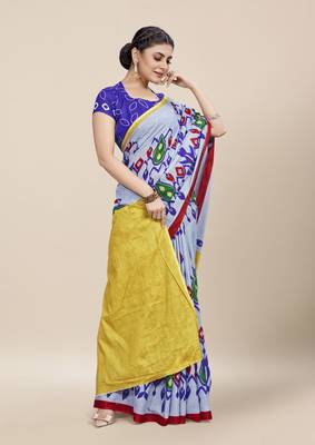 Grey Printed Cotton Saree With Blouse 3