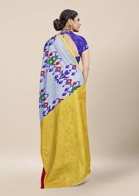 Grey Printed Cotton Saree With Blouse 4